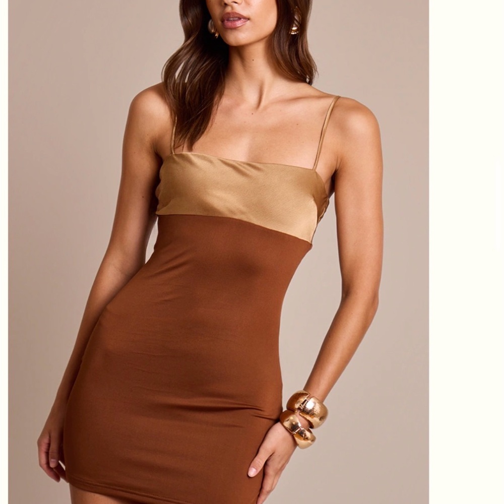 PrettyLittleThing Gold and Brown Mini Dress